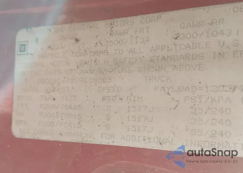 1995 Chevrolet S Truck S10 из США, поврежденный, VIN 1GCCS1448S8118005